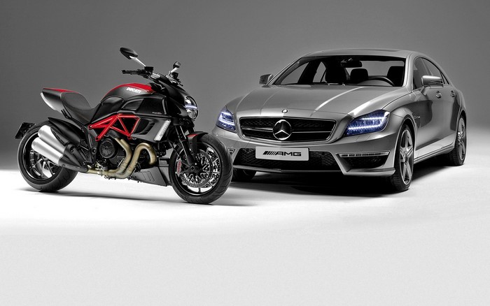 Ducati motorcycle and Mercedes-Benz AMG car