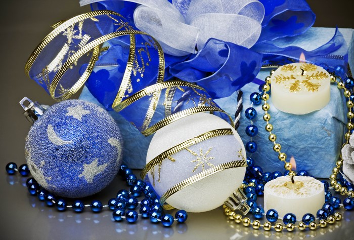 Christmas Decorations with Candles and Ornaments