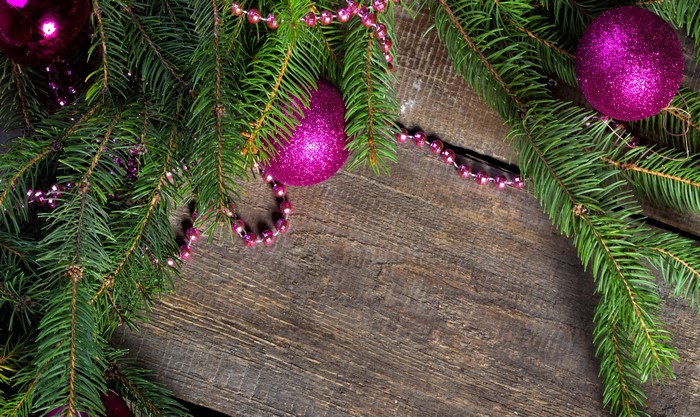 Christmas Branches with Pink Ornaments and Beads