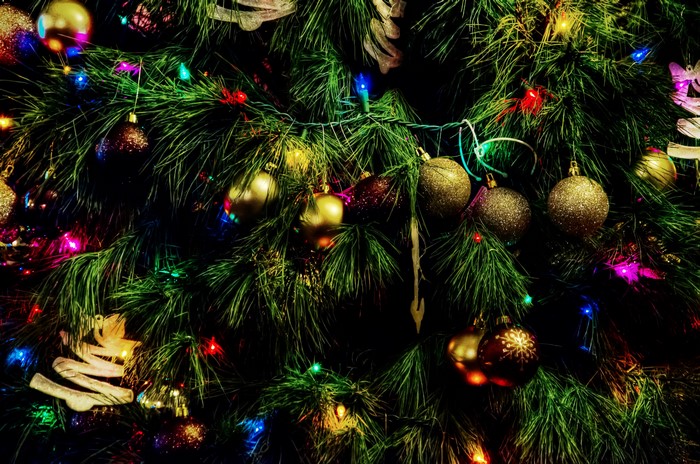 Christmas tree with ornaments and lights
