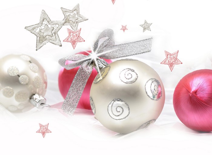 Christmas Ornaments with Silver Bow and Stars