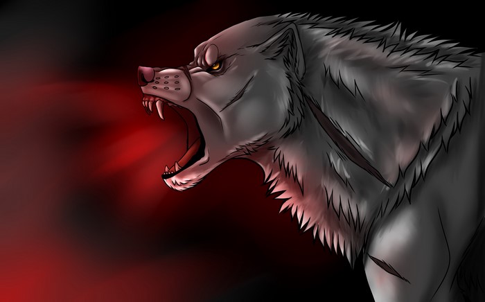 Wolf Roaring with Red Smoke