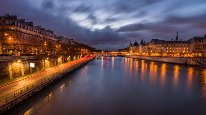Paris at Night: Seine River and Historic Buildings