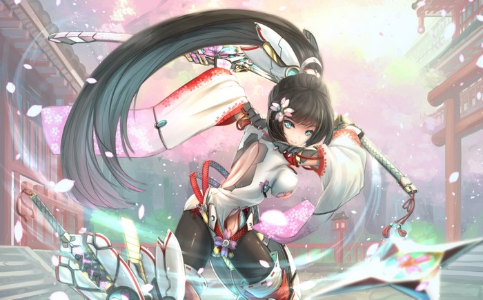 Kikivi with swords in a Japanese setting