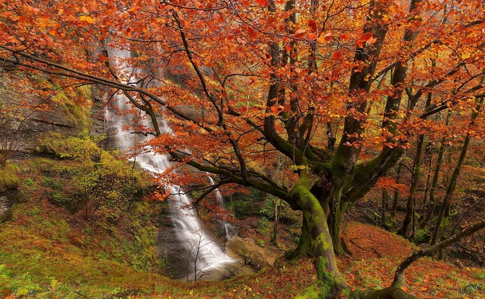 Uguna Waterfall in Gorbea Natural Park, Basque Country