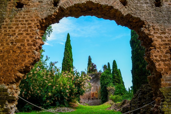 Ruins and cypress trees in Italy