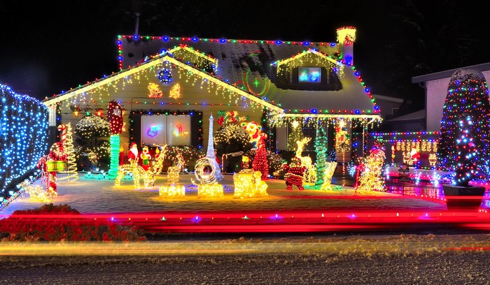 House decorated with Christmas lights