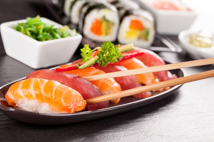 Sushi and Rolls with Seaweed Salad