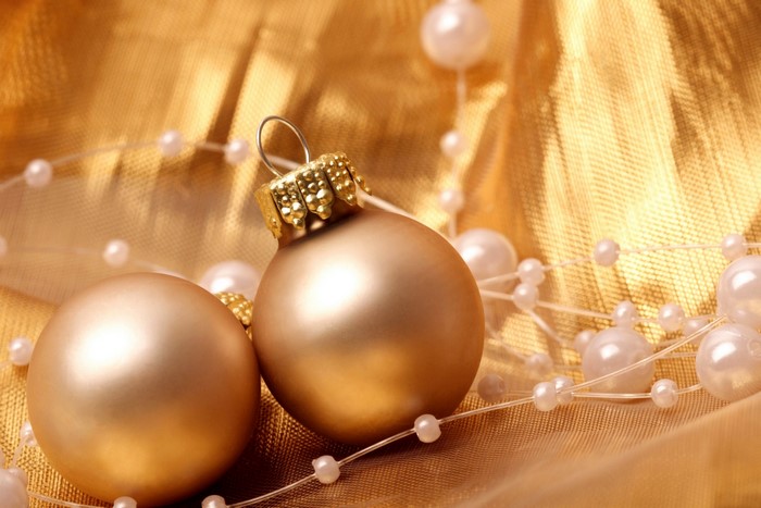Gold Christmas Ornaments with Pearl Garland
