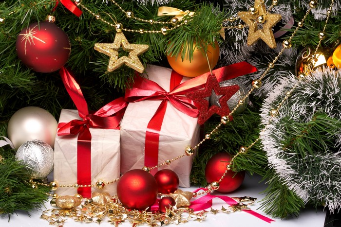 Christmas Tree Decorations with Gifts and Ornaments