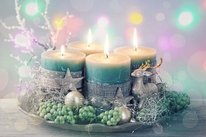 Christmas Advent Candles with Deer and Ornaments