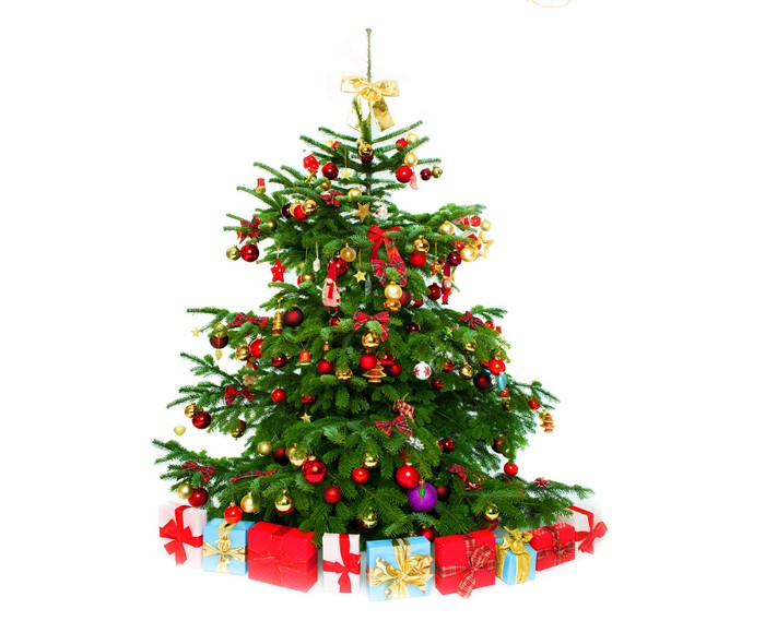 Christmas tree with ornaments and gifts