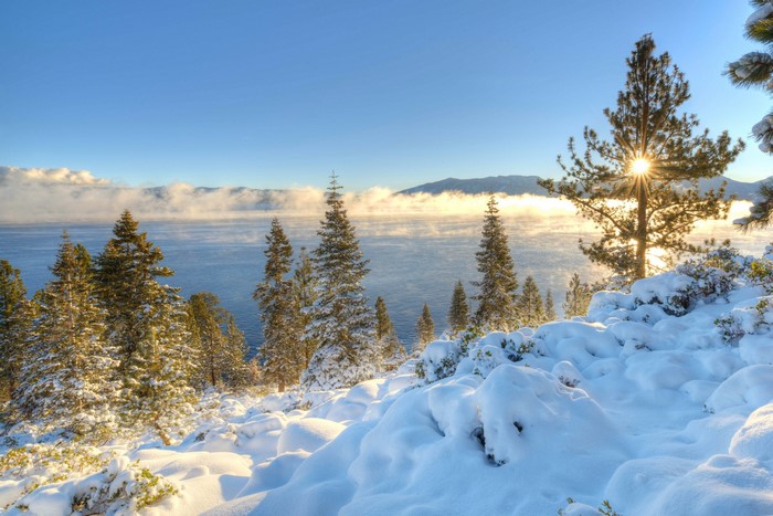 Snowy Lake Tahoe Sierra Nevada Mountains in Winter
