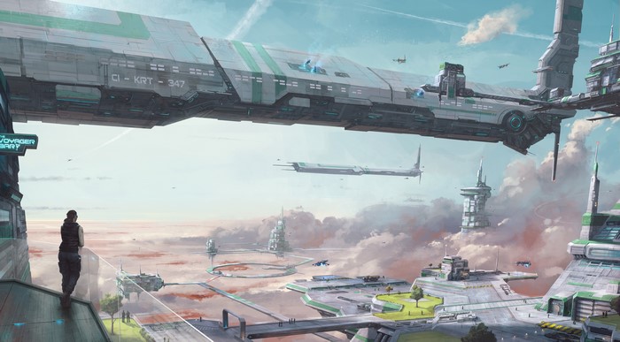 Star Citizen 4K futuristic cityscape with spaceship