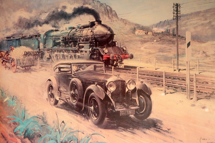 Bentley and Train by Terence Cuneo