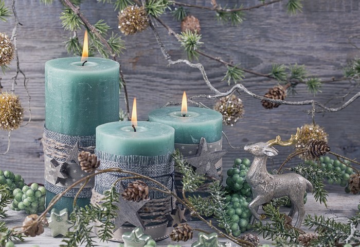 Christmas Candles with Deer and Pine Cones