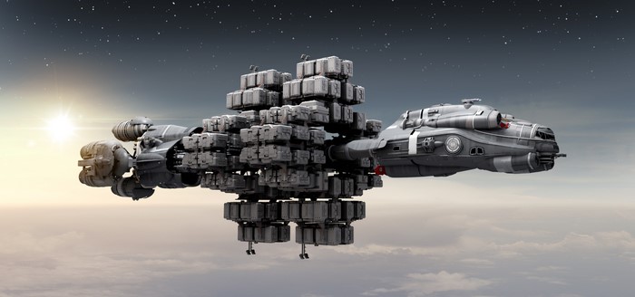 Star Citizen Hull C spaceship in space