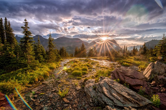Glacier National Park Mountains at Sunset