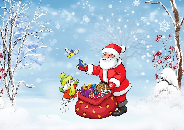 4K Christmas Santa Claus with Gifts and Animals