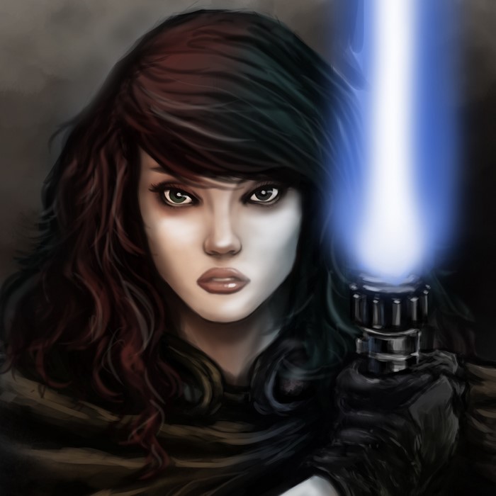 Mara Jade from Star Wars holding a lightsaber