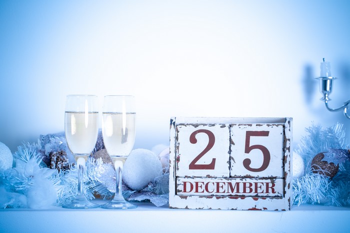 Christmas Eve Champagne Glasses and Calendar