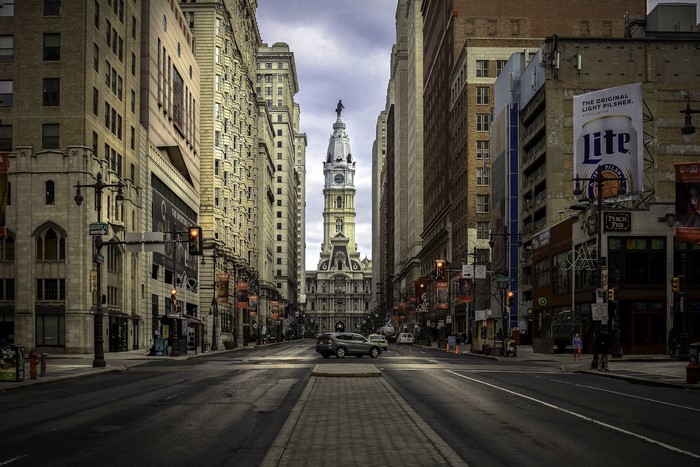 Philadelphia City Hall Building on a City Street