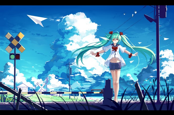 Hatsune Miku at a Railroad Crossing