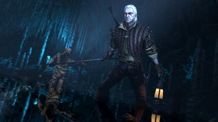 Geralt of Rivia from The Witcher 3: Wild Hunt with a monster