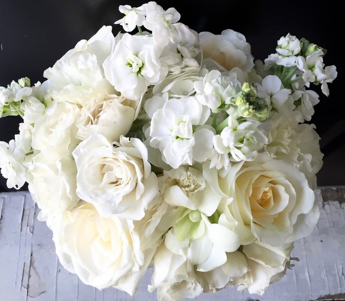 White rose and stock flower bouquet