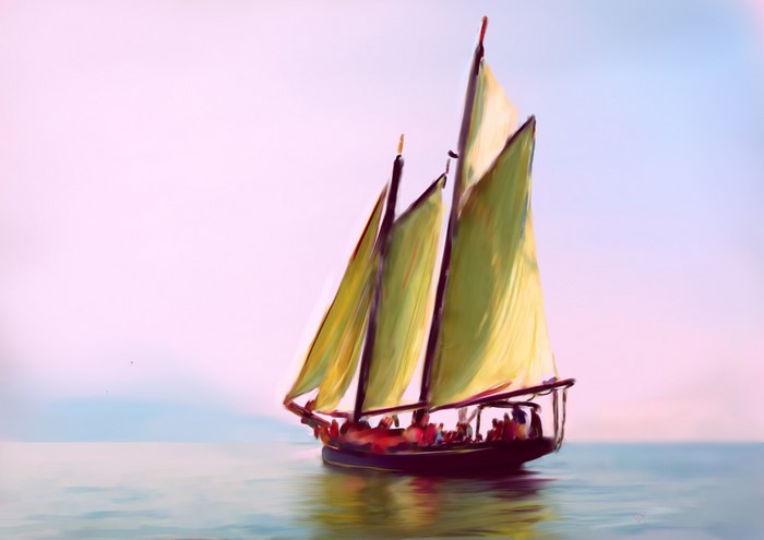 Sailboat with people on the water