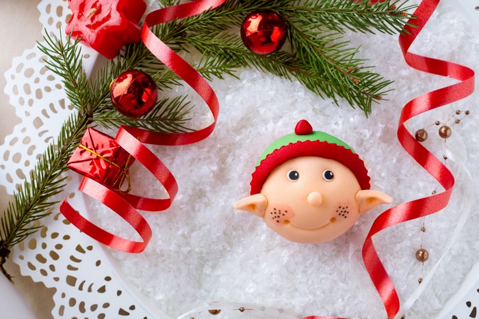 Christmas Elf Decoration with Pine and Ribbon
