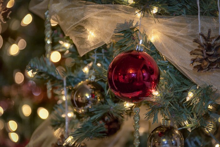 Christmas tree with ornaments and lights