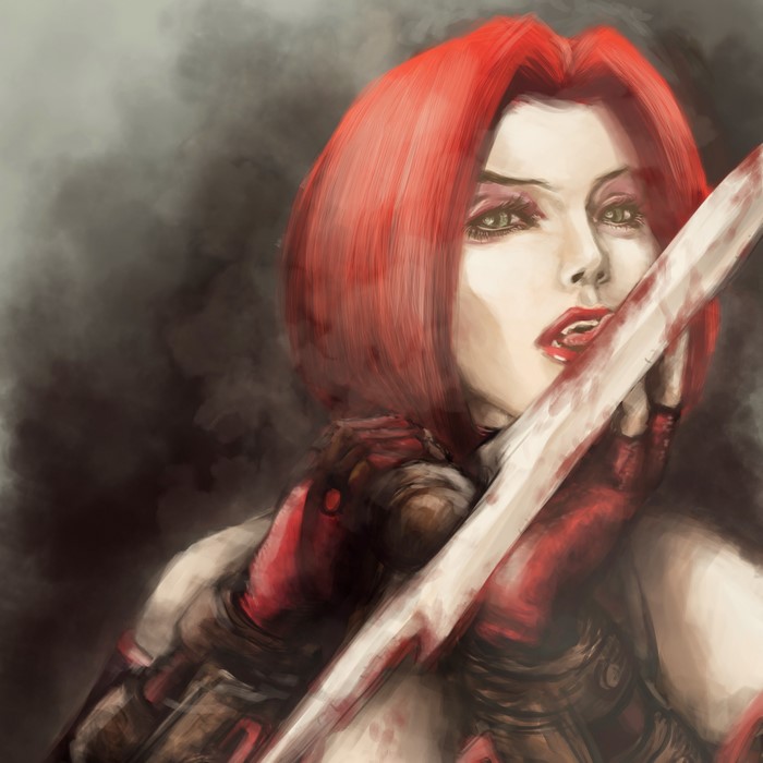 Redhead warrior with a bloody sword