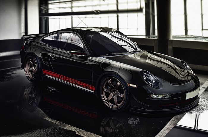 Black Porsche 911 GT3 RS 991 with Red Stripes