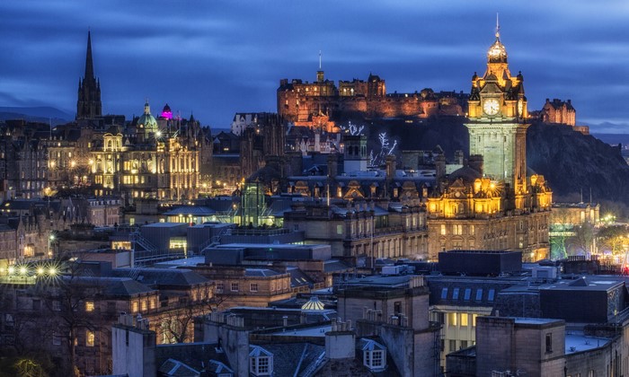 Edinburgh skyline at night with Edinburgh Castle