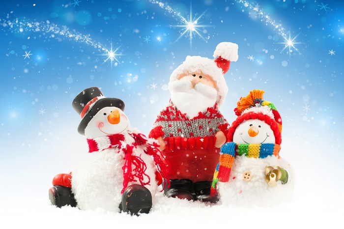 Christmas Santa Claus and Snowmen with Snowflakes