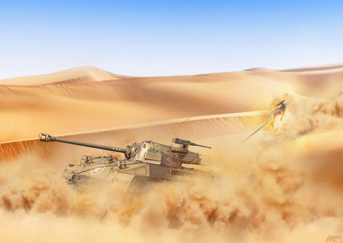 M18 Hellcat tanks in a desert battle