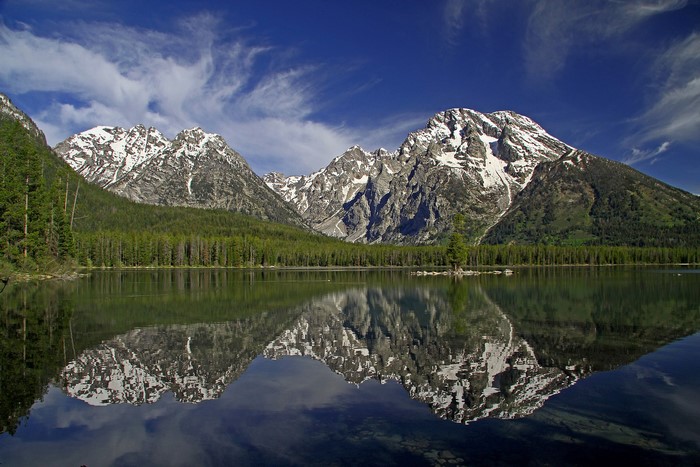 Leigh Lake and Grand Teton Mountains in Wyoming