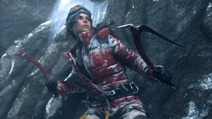Lara Croft from Rise of the Tomb Raider climbing