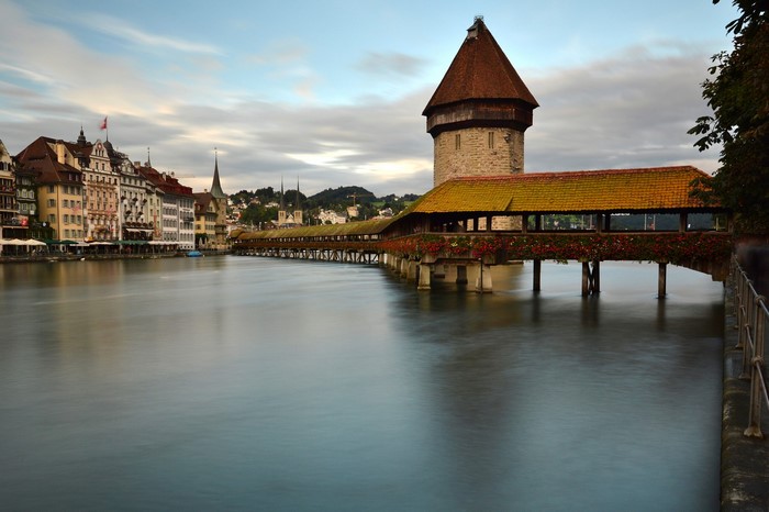 Chapel Bridge and Water Tower in Lucerne, Switzerland