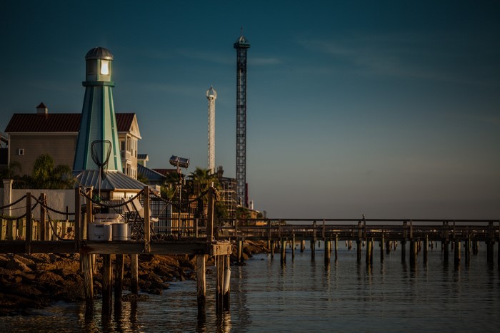 Lighthouse and piers at Kemah, Texas