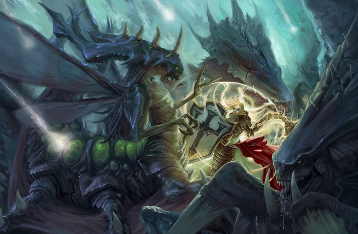 Heroes of the Storm battle between a warrior and monsters
