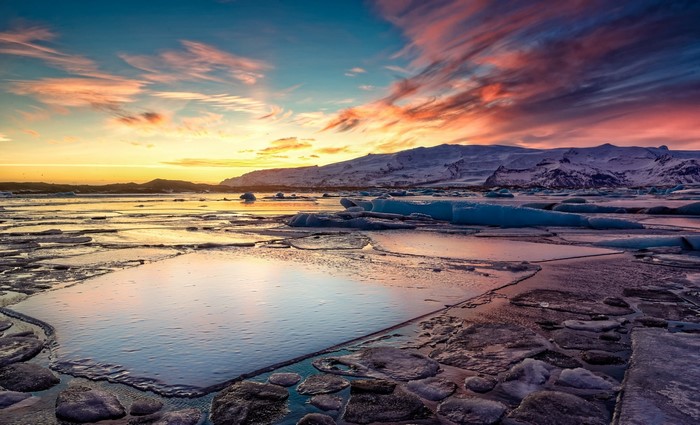 Jokulsarlon Iceland Winter Sunrise Scenery