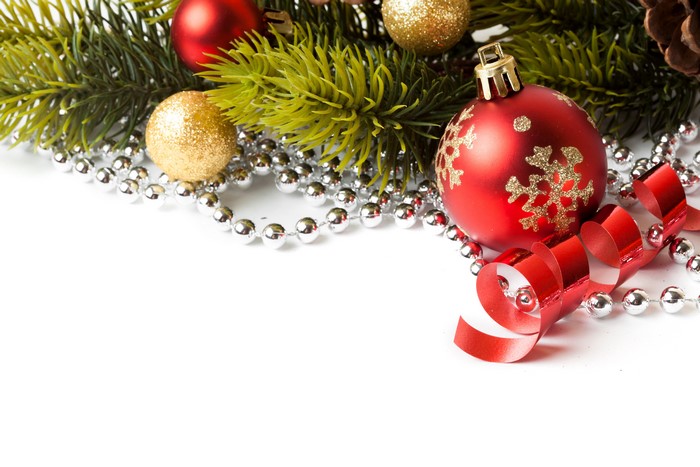 Christmas branches with ornaments and beads