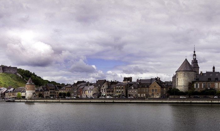 Givet, France Houses and River under Clouds