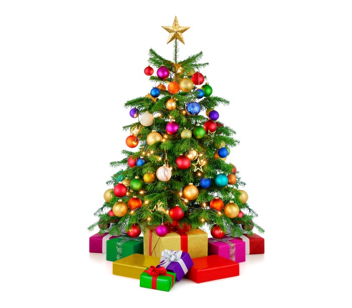 Christmas tree with ornaments and gifts