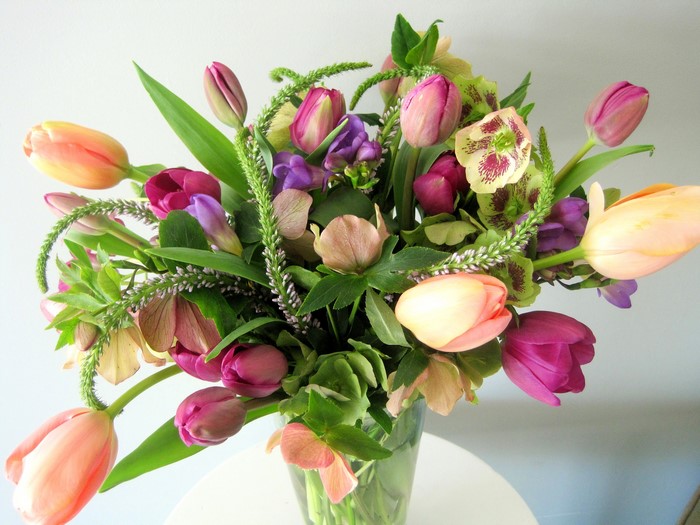 Bouquet of Tulips and Hellebores