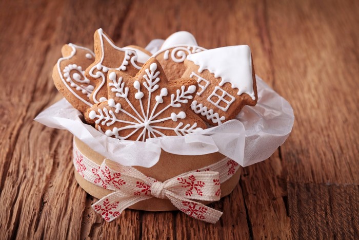 Christmas gingerbread cookies in a decorated box