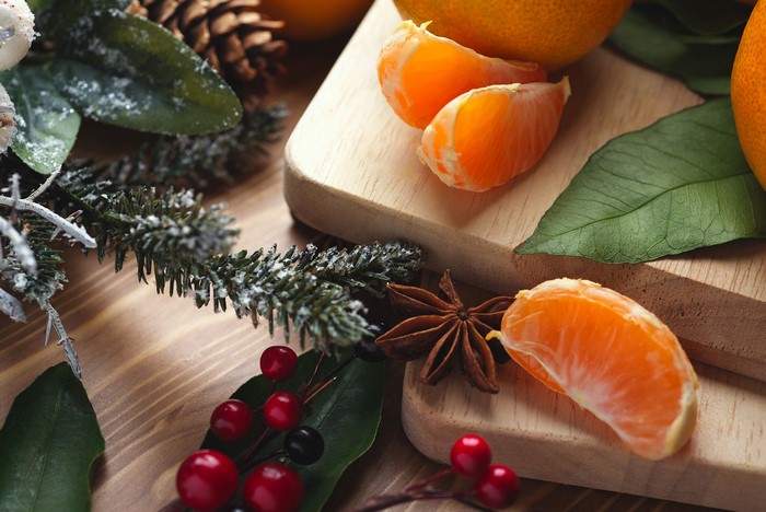 Christmas Mandarine with Pine Branches and Star Anise