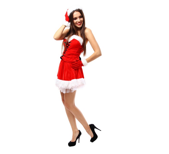 Woman in Santa costume with hat and stilettos